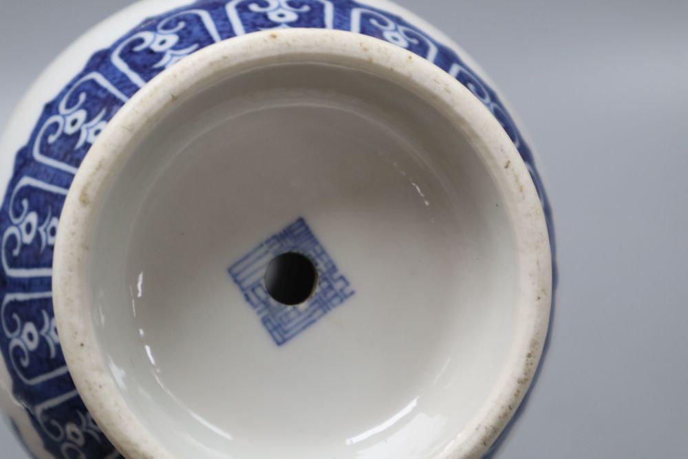A Chinese blue and white garlic neck vase, Qianlong seal mark but later, drilled hole through mark, height 29.5cm